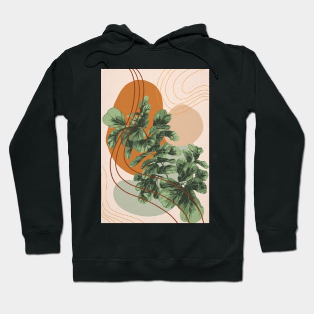 Mid Century Modern Fiddle Leaf Fig, Abstract Botanical Illustration Hoodie by Gush Art Studio 1